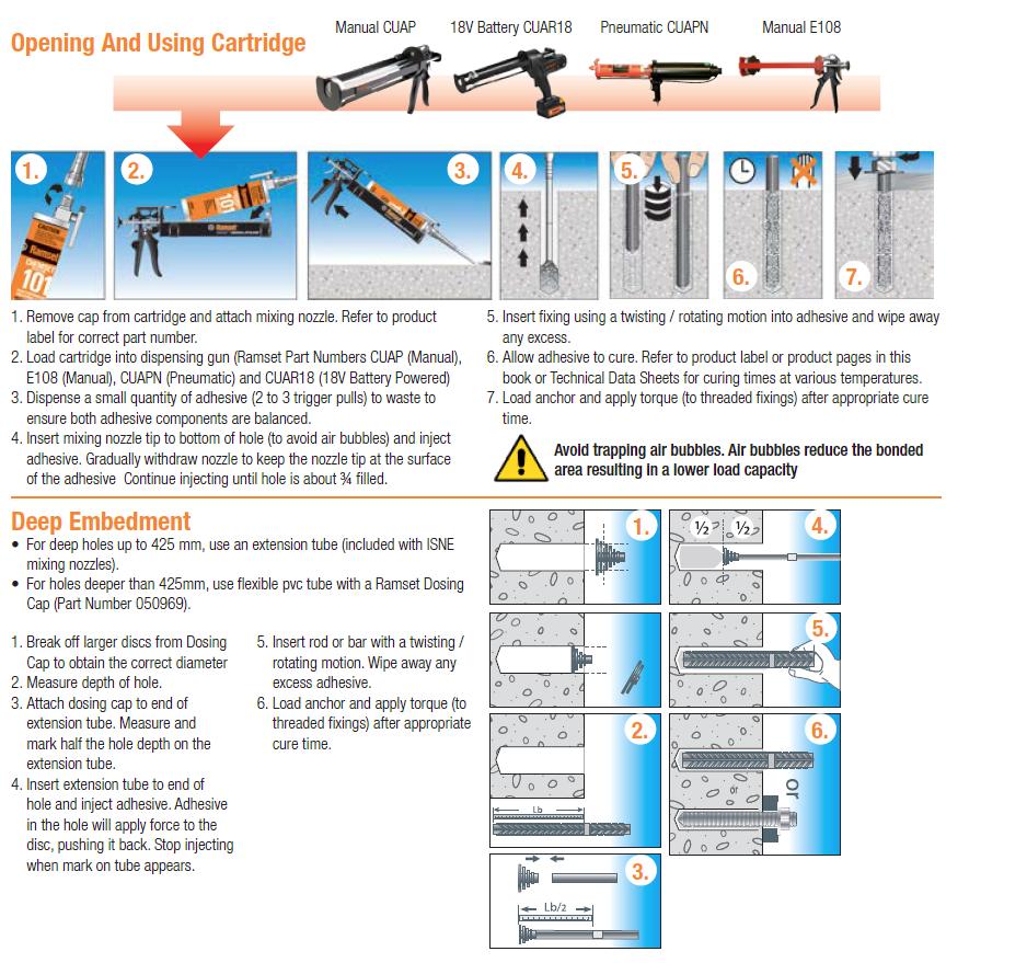 Installation instructions (cont d) Note: For flooded holes, insert fixing using a