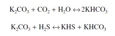 ALKALI SALTS Hot potassium carbonate (K2CO3) is used to remove both CO2 and H2S. Best for the CO2 partial pressure is in the range 30 90 psi.