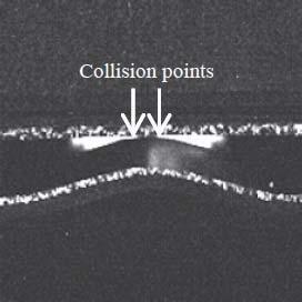 5 High-speed photographs during collision process in magnetic pressure seam welding 1). and l, where the initial velocity was 2 m/s and the distributions of mean stress are represented.