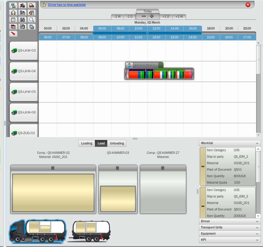 Truck dispatchers can intuitively execute each step of the planning process with drag-and-drop, on the map, in the diagram, or in the tables.