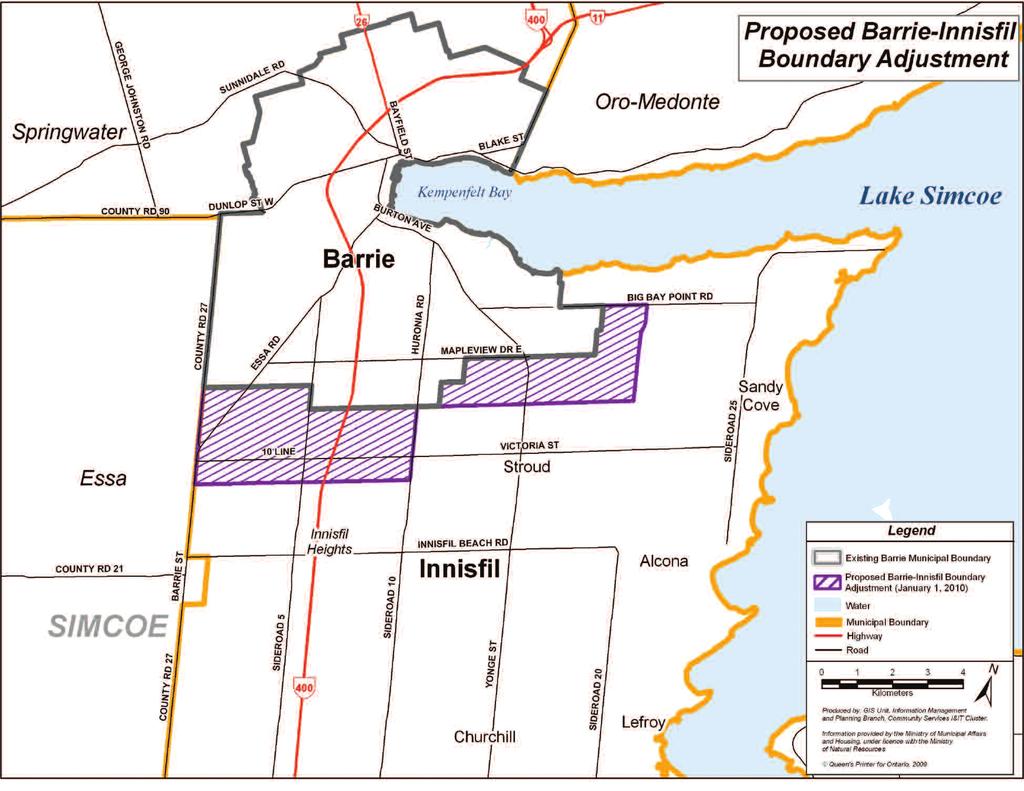 Figure 2: Proposed Barrie-Innisfil Boundary Adjustment 4.3 Water, Wastewater, and Stormwater Management As noted in Section 3.