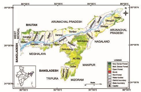Fig 5: Map of Assam showing distribution of Forest cover, 2005 Fig 6: