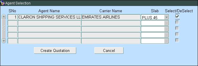 If a customer has charge details for more than one agent or carrier then an intermediate screen will appear to select the