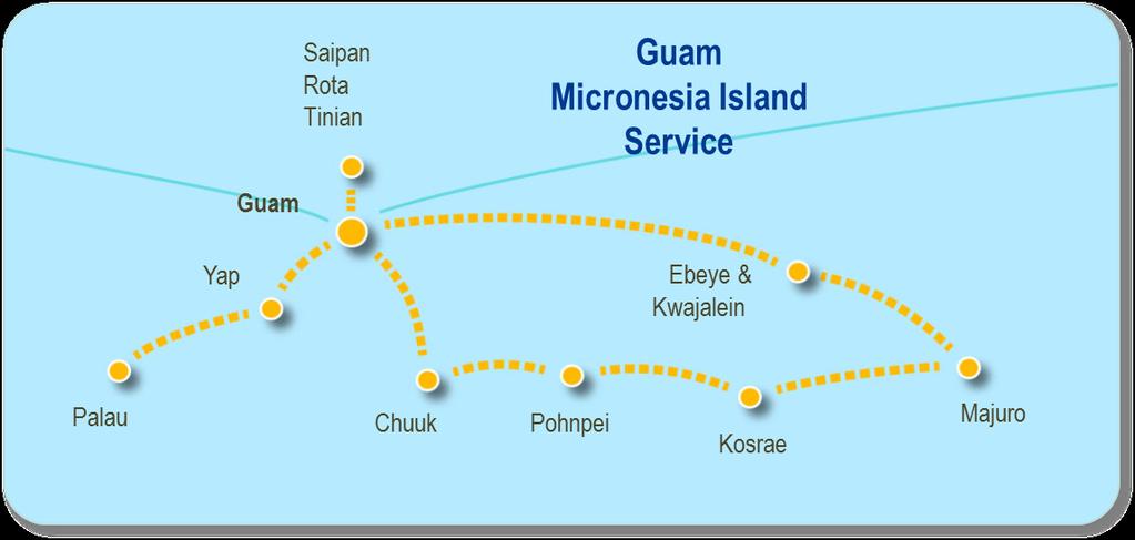 Guam & Micronesia Service Midway (USAKA) Guam a critical link in Matson s network configuration Connections from Oakland and Pacific Northwest to Guam via Honolulu Approximately 75% of Guam cargo is