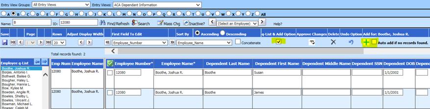 You can enter dependent s data in an entry view like we did in the previous areas, import dependent records from a CSV or XLSX into the system, have employees enter the data through the Employee