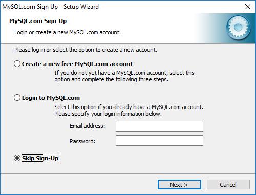 8. MySQL.com Sign Up screen will appear.