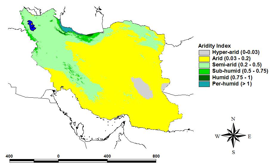 Map no1 : Aridity classes in Iran Drought monitoring and early warning systems: In light of control, monitoring and combating adverse impacts of drought, governmental bodies including Islamic