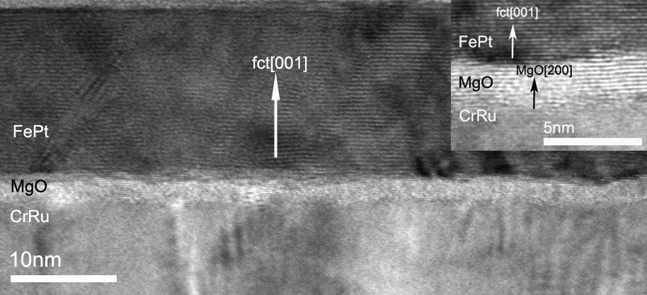 HRTEM image of 2 nm MgO deposited at 50 C MgO layer appeared continuous MgO-FePt