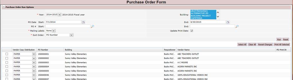 Select the Purchase Orders that need printed or e-mailed, which will be noted