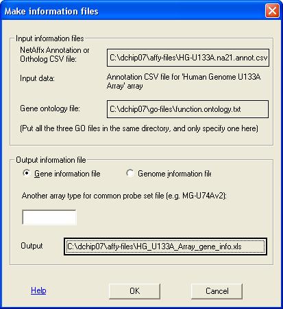 GENE ANNOTATIONS: LINKING NUMBERS TO BIOLOGY 28 Making the Gene Information file Specify the locations of the CSV file and the GeneOntology files.
