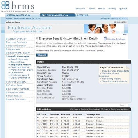 STEP EIGHT 8. To view the billing history for this client in this plan, click on Show Billing History on the right hand side under Page Customization.