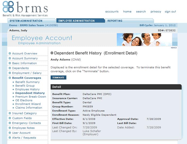 TO TERMINATE A DEPENDENT S BENEFITS STEP ONE 1. Start on the Home page in Vbas STEP TWO 2. Click on the top, middle tab entitled Employee Administration or the Search button at the top of the page.