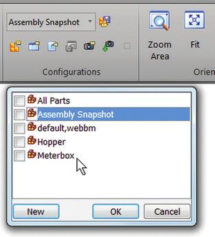 Optimize your display Set display configurations Display configurations allow you to set the display of parts within an assembly on or off, and to save that state as a named configuration.
