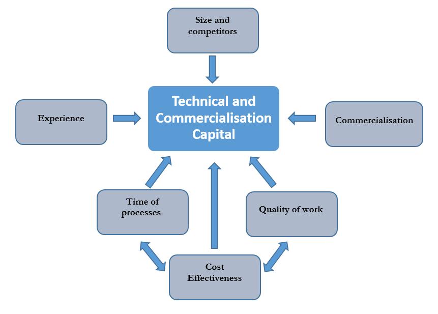 Figure 5.6 Relationships within technical and commercialisation capital. 5.1.4.