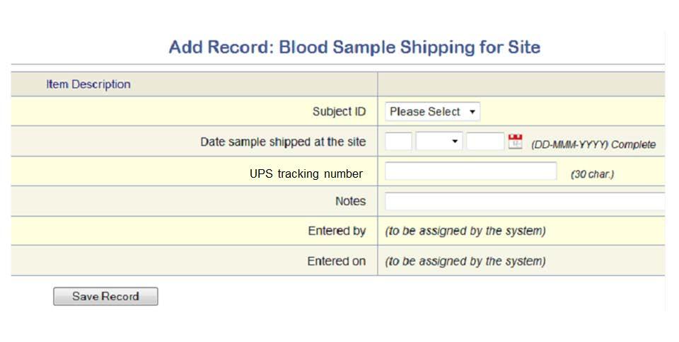 information that is populated on the shipping invoice is pulled from both Blood Sample Collection form and from the Sample Shipping information that is entered into WebDCU.