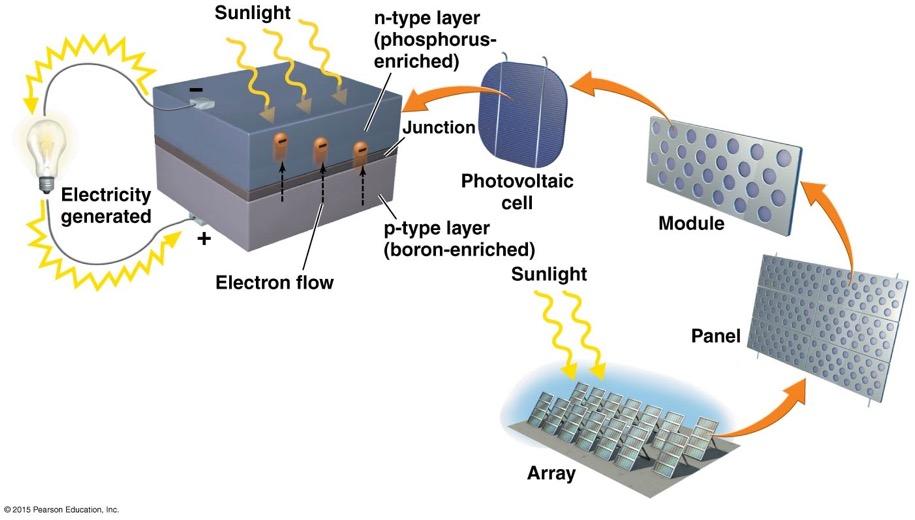 PV cells generate electricity Photovoltaic (PV) cells Convert sunlight directly into electrical energy Watches and