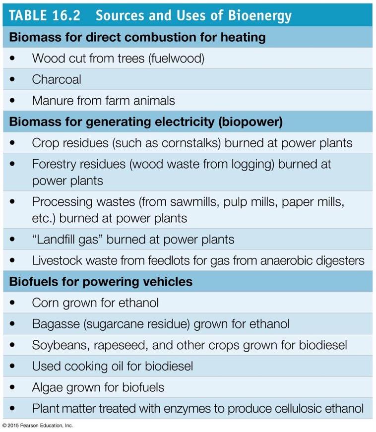 Bioenergy (cont d) We harness bioenergy by burning biomass for heating, using biomass