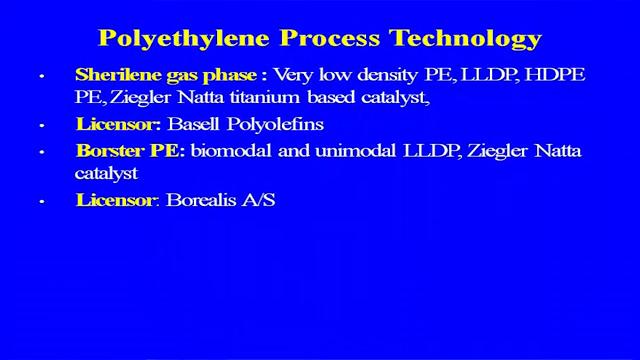polyethylene that is one of process. (Refer Slide Time: 12:14) Sherilene gas phase process very low density polyethylene.