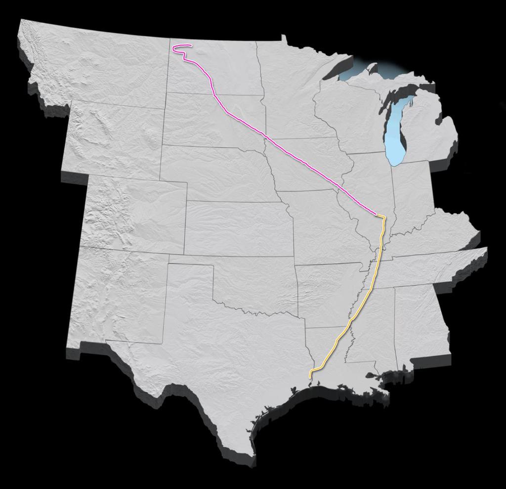 BAKKEN PIPELINE PROJECT Project Details 1,172 miles of new mostly 30 Trunkline Conversion 743 miles (1) of 30 to crude service Dakota Access Pipeline connects Bakken production to Patoka Hub, IL,