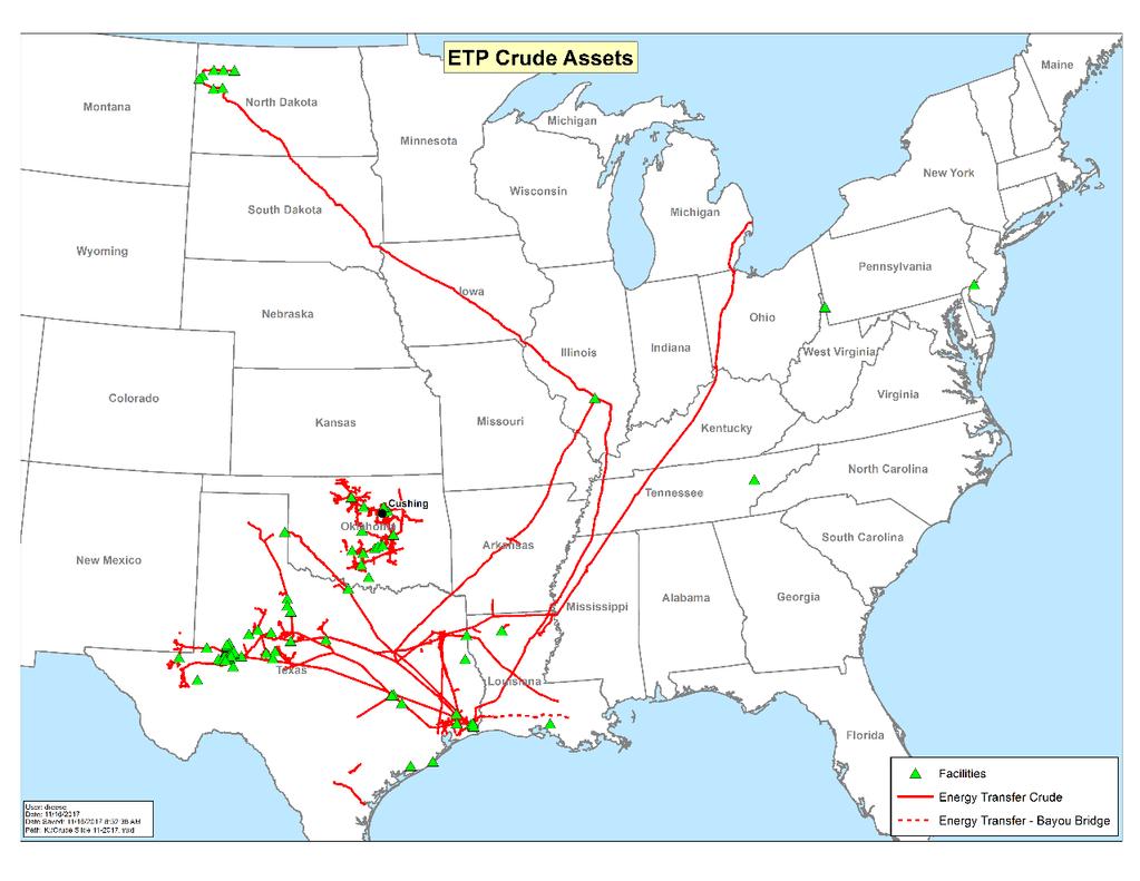 ETP CRUDE OIL SEGMENT Crude Oil Pipelines ~6,500 miles of crude oil trunk and gathering lines located in the Southwest and Midwest United States Controlling interest in 3 crude oil pipeline systems
