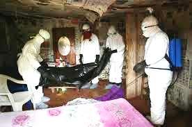 Ebola spreads when we touch the body or things of a person who died from Ebola Keep everyone away from the body. Call 4455. The body should be buried by a trained team to keep everyone safe.