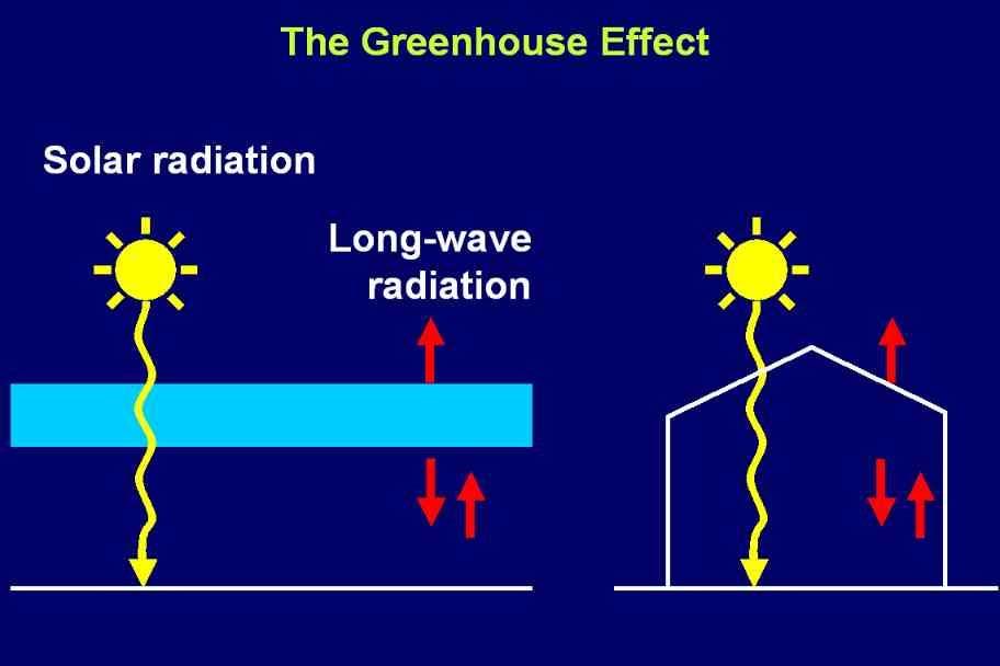 Greenhouse gases (water vapor, CO 2, and O 3 etc.) trap heat that Earth radiates back to space.
