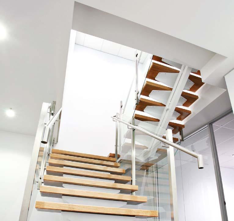 Most modern staircases have a rise per tread of between 170mm and 190mm, thereby requiring a functional tread thickness of between 45mm and 65mm.
