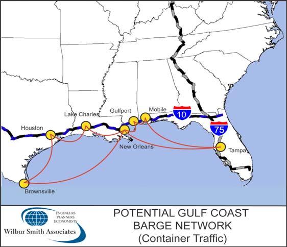 5 Maritime Intermodal Transporting container freight via barge along the Gulf Coast and to inland ports on inter-coastal waterways may be a viable and attractive alternative to truck movements along