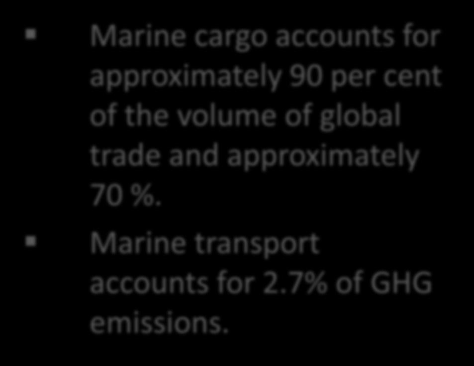 Marine as a Trade Sector and Vector of Climate Change Marine cargo accounts for approximately 90 per cent of the volume of global trade and