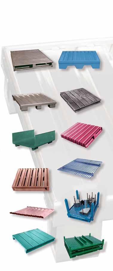Pallets & Skids For virtually any application that requires the toughness of metal, with many designed to be stackable and accessible by forklift from either side.