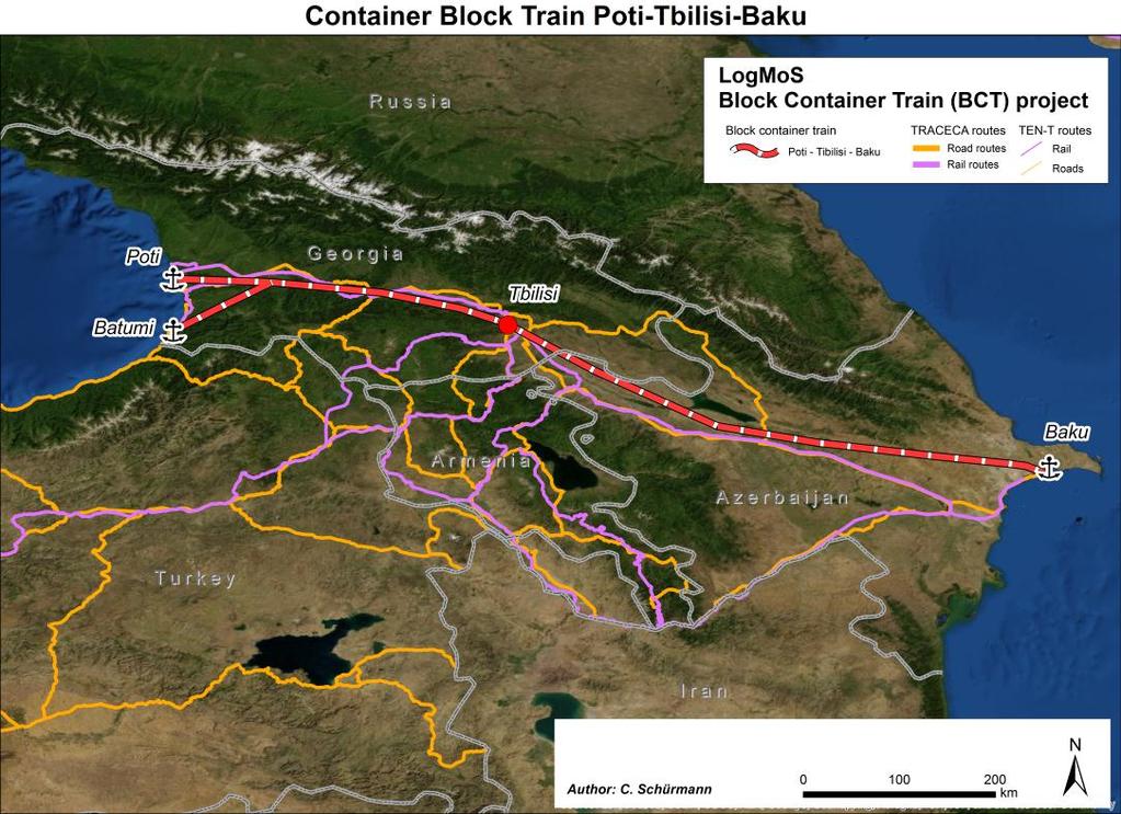 Figure 4: Container Block Train Poti - Tbilisi - Baku Technical Description Rail transport in the Caucasus remains attractive for heavy containers which cannot be carried by road due to weight