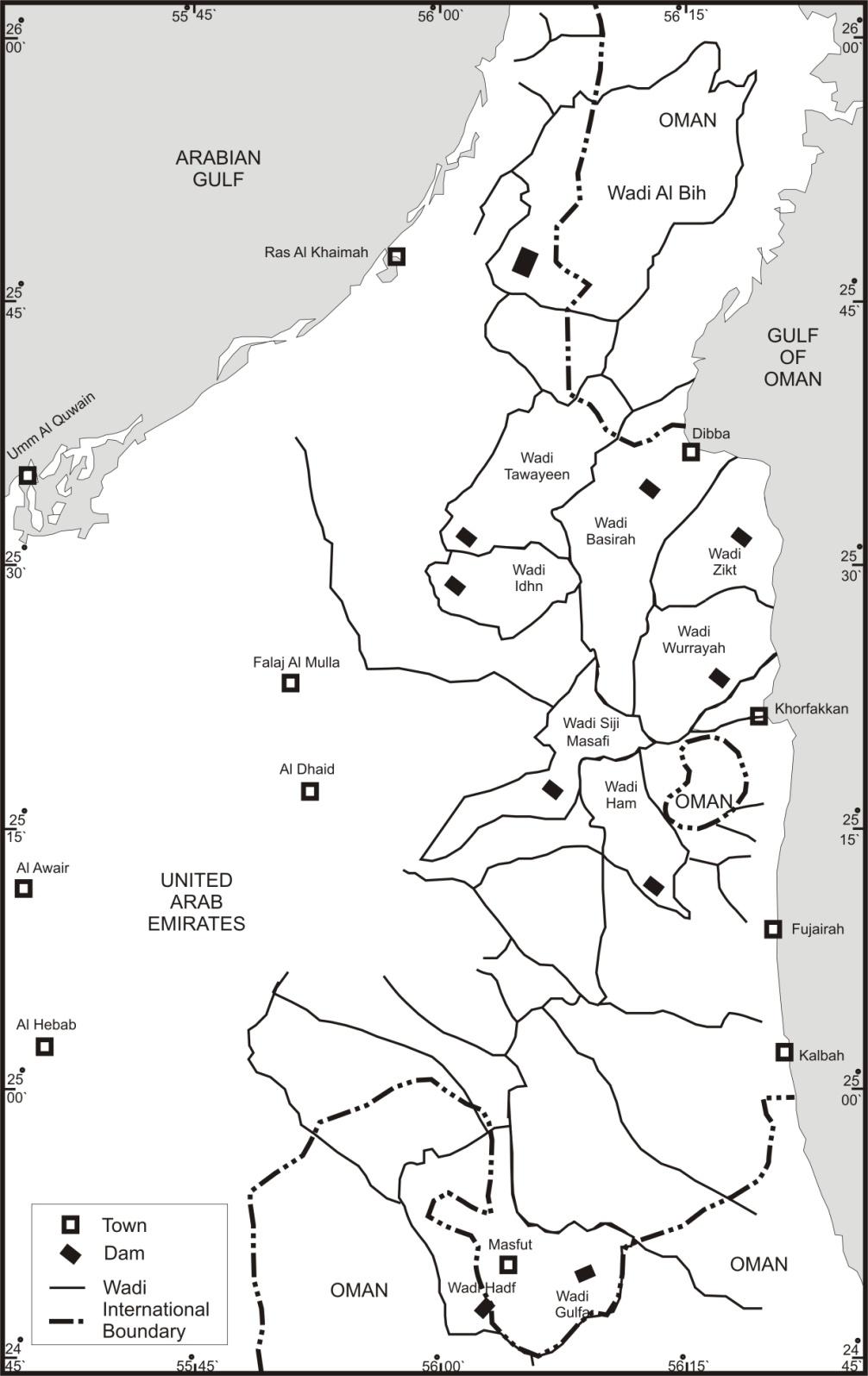 The role of dams in securing the surface water in the northern and eastern parts of the UAE 9 Fig. Location map showing major dams and wadis in the eastern and the northern parts of the UAE (MEW, ).