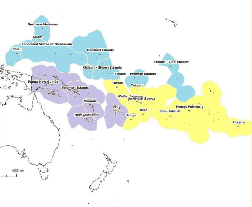 Cultural Sub-Regions Micronesian group Melanesian Group Polynesia group 2010 estimates 22PICs Melanesian Polynesian Micronesian Land Area 553.52 thousand Km 2 98.0% 1.4% 0.6% EEZ 2.