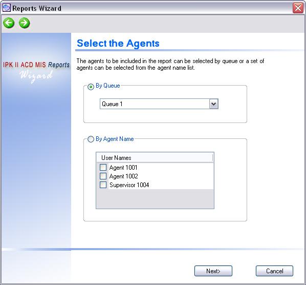 NEC Unified Solutions, Inc. Document Revision 1 The first form to be displayed prompts the user to select the agents that will be included in the report.