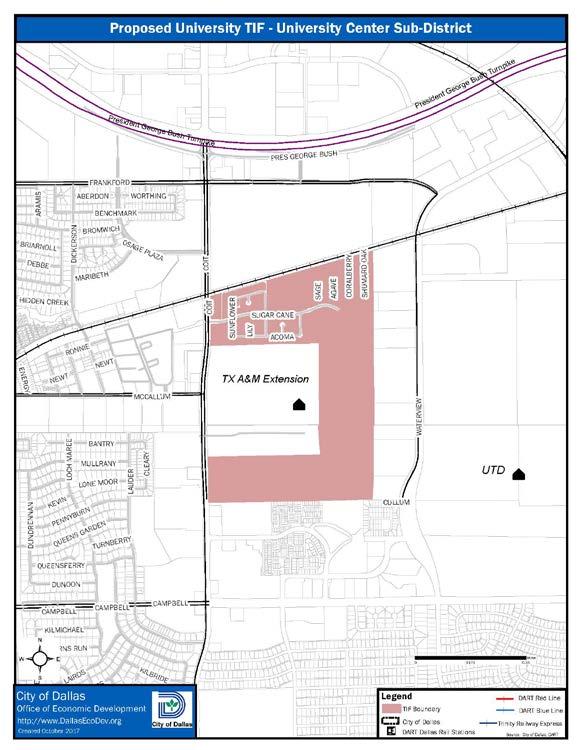 University Center Sub-District This sub-district contains approximately 161 acres adjacent to the University of Texas at Dallas and Texas A&M AgriLife Research and Extension Center.