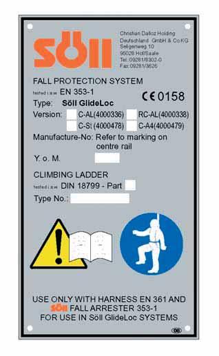 Safety Ladders: Aluminium Accessories Identification plate for - Climbing Ladders. Cover plate assembled in factory. Part No. 19876 not graved engraved Part No.