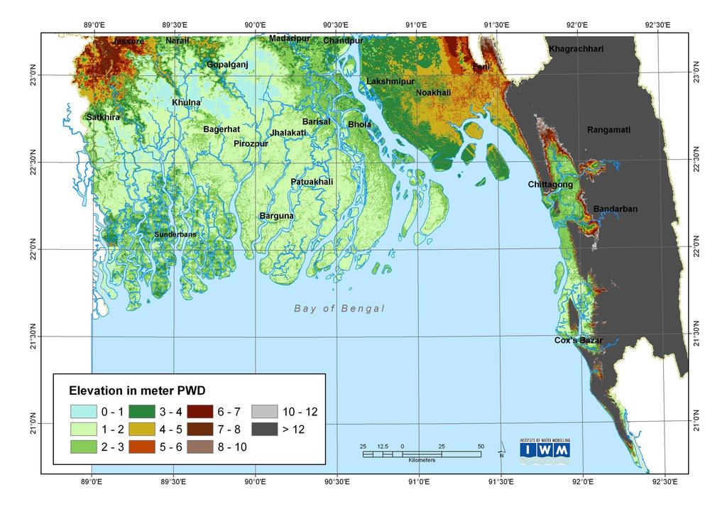 Coastal Area of Bangladesh with Elevation 62% area is lower than 3 m MSL 86% area is