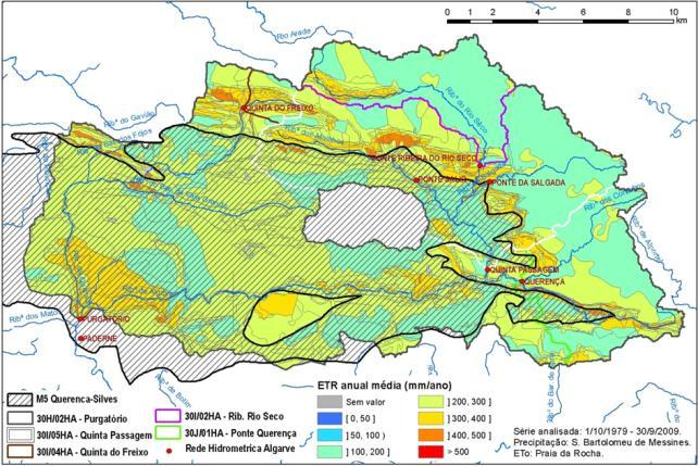 Ribeira de Quarteira river basin upstream Purgatório flow