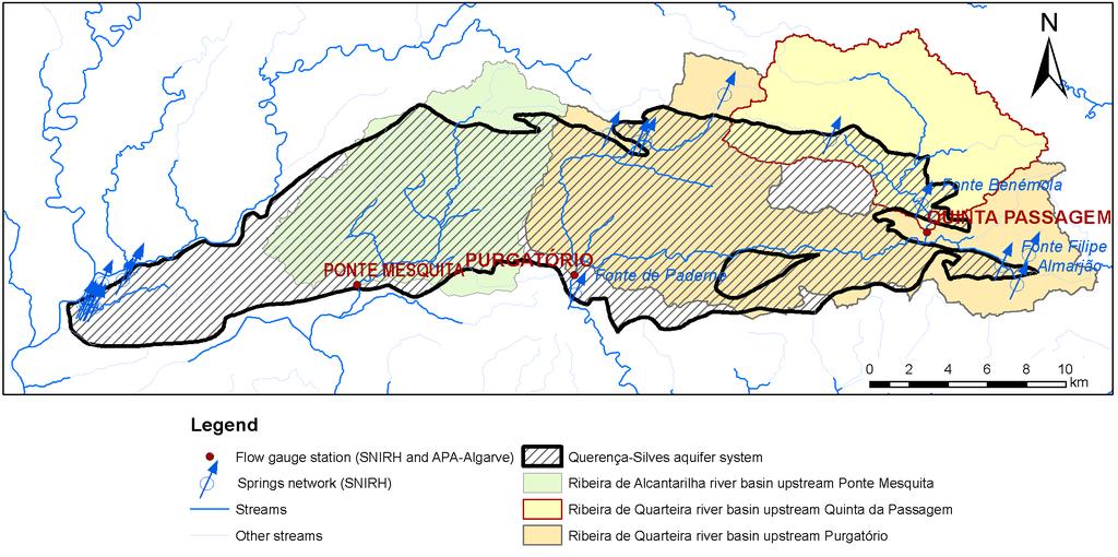 Aquifer system, drainage network, springs & river basins upstream flow