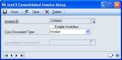 The Consolidated Invoice Setup window 1.
