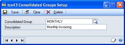 The Consolidated Groups Setup window Note that appropriate consolidated groups must be set up before you can assign debtors to consolidated invoicing.