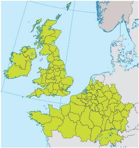 All: Ireland UK Belgium Luxembourg Switzerland* Parts: France