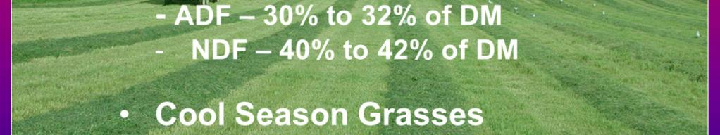 There would also be a reduction in the amount of this forage that could be in the ration. Note that the target ADF is similar for both legumes and grasses.