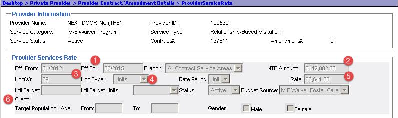 even a Sub-NTE within the overall NTE amount for the contract. These details can be accessed by first selecting the service type, the select Provider Service Rate from the Options Menu.