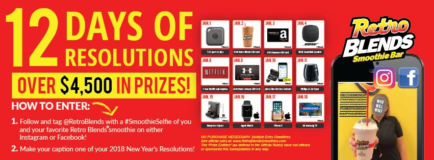 12 DAYS OF RESOLUTIONS SWEEPSTAKES - OFFICIAL RULES NO PURCHASE NECESSARY TO ENTER OR WIN. MAKING A PURCHASE OR PAYMENT OF ANY KIND WILL NOT INCREASE YOUR CHANCES OF WINNING.