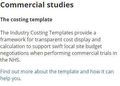 Accessing the templates NIHR Website The NIHR website holds the master copies of the Industry Costing Templates.