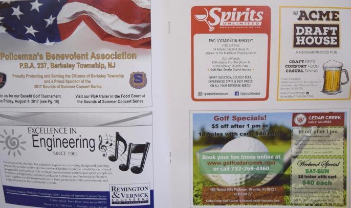 Premium ad locations in the Berkeley Township Sounds of Summer Concert Series Booklet will be reserved on a firstcome, first-served basis.