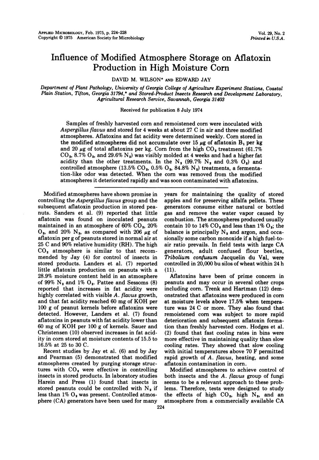 APPLIED MICROBIOLOGY, Feb. 1975, p. 224-228 Copyright i 1975 American Society for Microbiology Vol. 29, No. 2 Printed in U.SA.