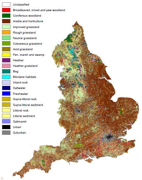 Figure 5-5: England Land Cover Source: CEH Land Cover Map (2007) Some of the potential changes to farm incomes and management in England could have implications for the status of designated sites,