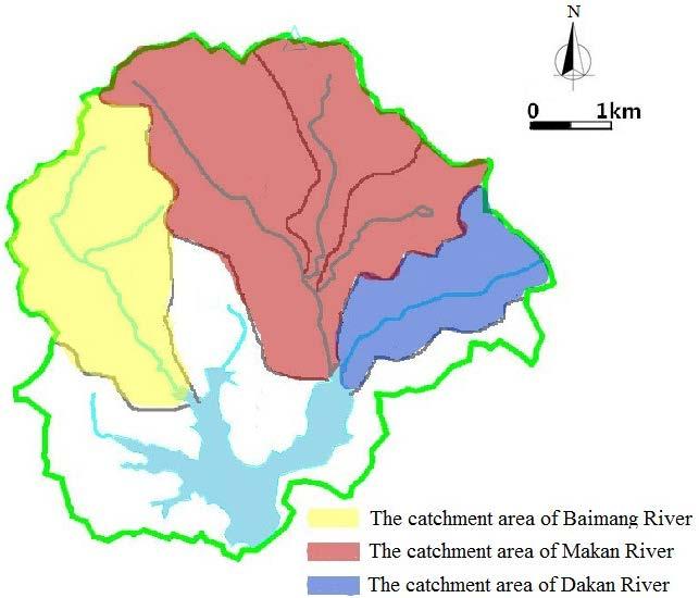 Figure 1. The catchment unit diagram of the main rivers in Xili reservoir. Table 1. Geographic parameter table of the control section in the main rivers.